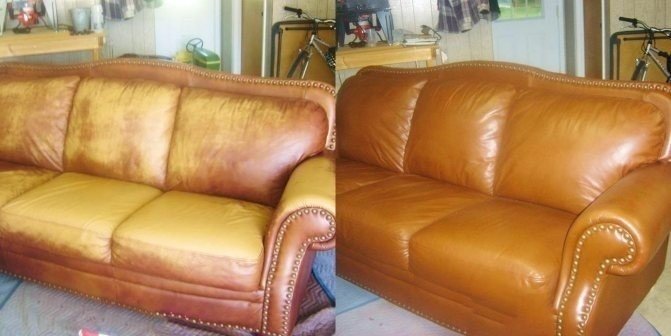 Кожаный диван до и после