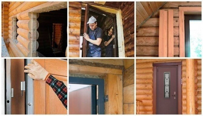 Установка входной металлической двери в деревянном доме