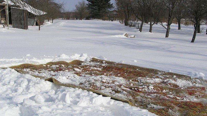 Выбивание ковров на снегу