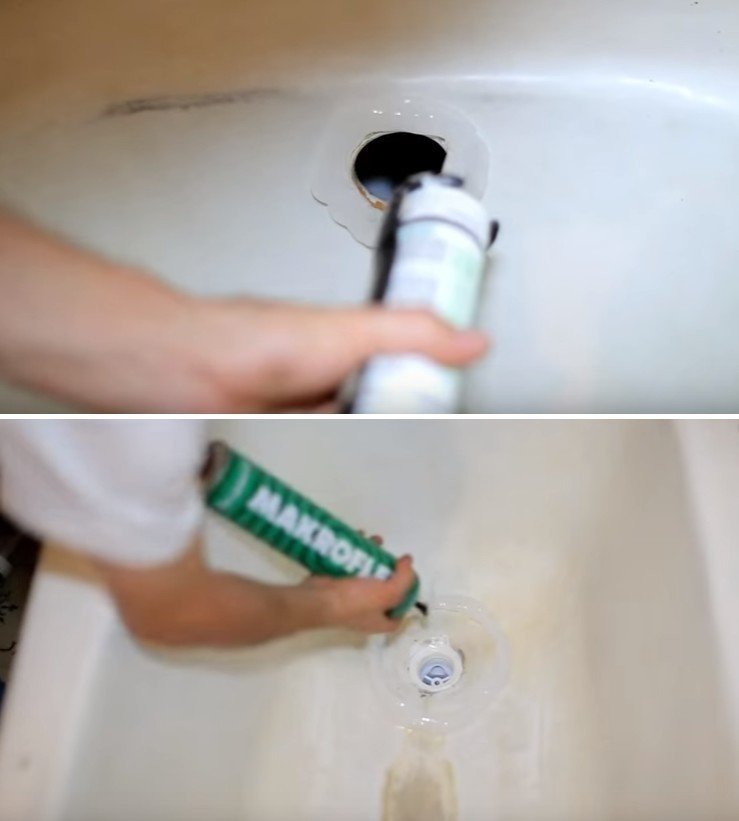 Сливное отверстие в ванне герметик