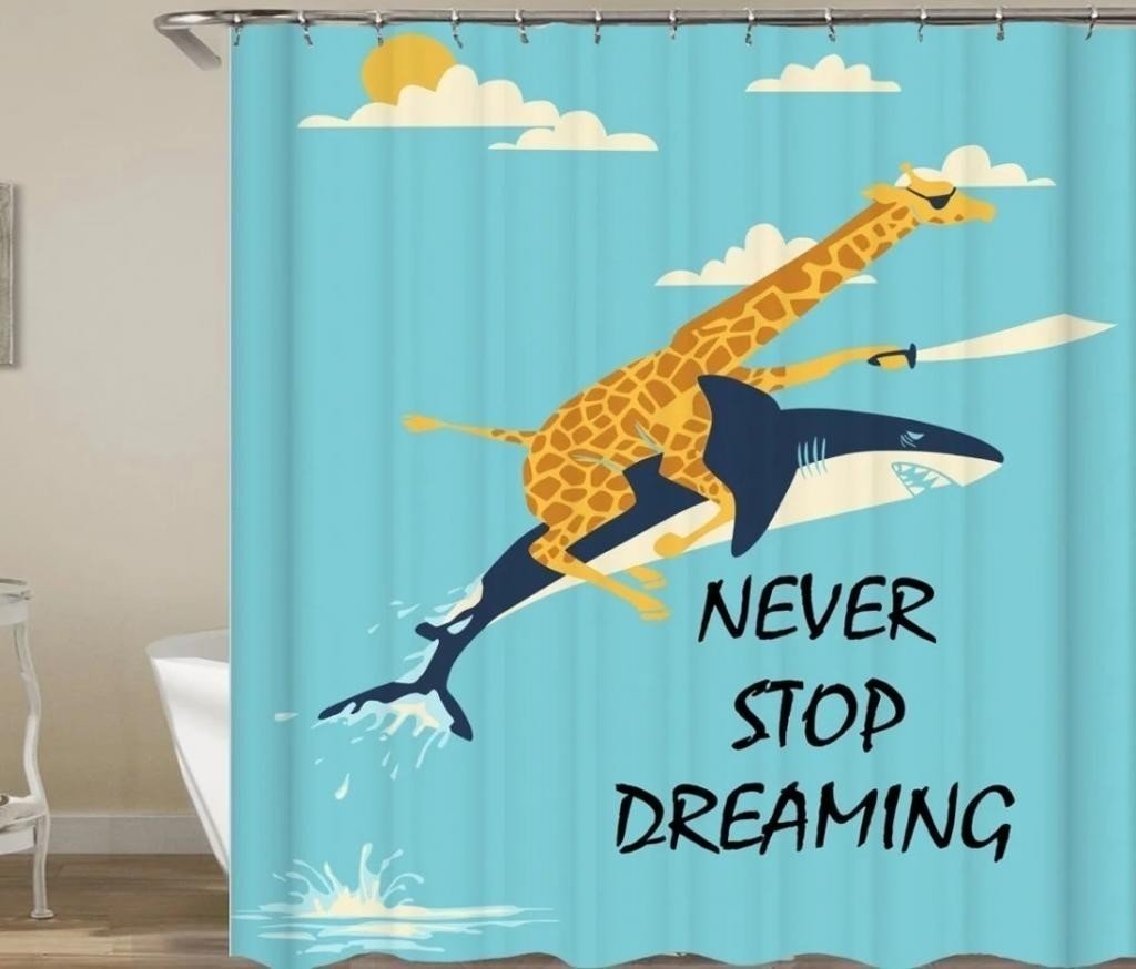 Шторка для ванной жираф на акуле